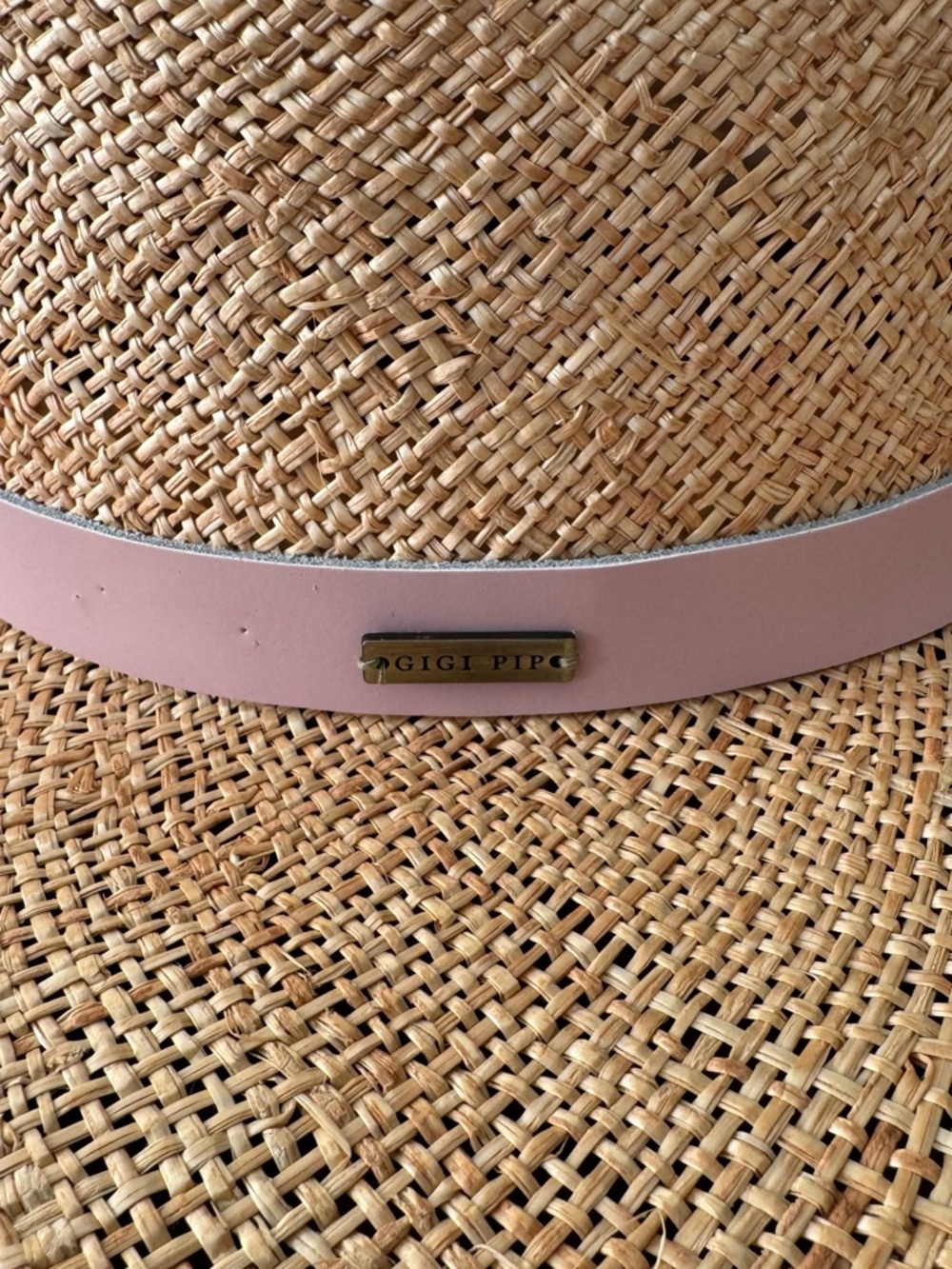 Woven Straw Sun Hat with Blush Leather Band. - Picture 3 of 13